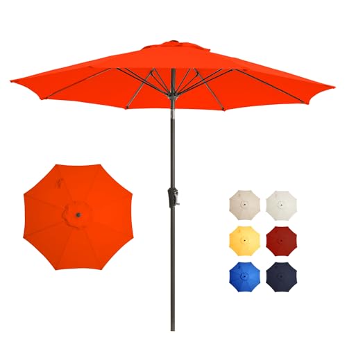9FT Large Outdoor Patio Umbrella Pool Market Umbrella-UV Resistant, Easy Push Button Tilt and Crank, 8 Sturdy Ribs Heavy-Duty Table Umbrella for Deck, Backyard, Garden(Orange) - color: Orange, size: 9 FT