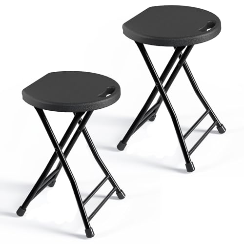 Folding Stool, 18 Inch Foldable Stool with Handle & Steel Frame, Pack of 2 Folding Bar Stools, 440lbs Sturdy Foldable Lightweight Metal Chair for Camping, Indoor and Outdoor, Black - color: Black, size: Pack of 2