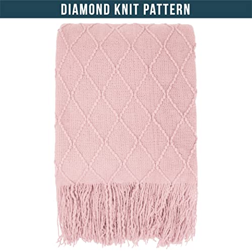 PAVILIA Light Pink Knit Throw Blanket for Couch, Twin Bed, Soft Knitted Farmhouse Sofa Throw for Living Room, Lightweight Decorative Summer Blanket for Chair, Outdoor Textured Boho Blanket, 60x80 - color: Blossom Pink, size: 60 X 80 Inches - Twin