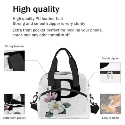 Letter P Insulated Lunch Bag for Women Men Reusable Waterproof Lunch Box Cooler Tote Bag One shoulder portable meal bag Portable Adult Lunchbox for Work Picnic Hiking Beach - color: Letter P