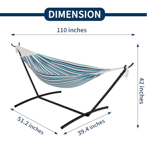 Double Hammock with Steel Stand - 2 Person Hammock Bed Indoor Outdoor, Brazilian-Style, with Carry Bag, 450lb Capacity, Portable & Easy Assembly, Ocean - color: Ocean