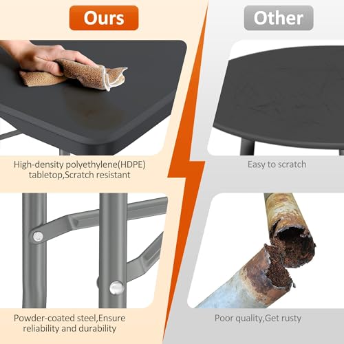 8 Foot Folding Table 350 LBS Heavy Duty, 18% Thicker HDPE Waterproof Top, Portable Fold in Half with Carry Handle and Safety Locks, Reinforced Steel Frame for Indoor Outdoor Party Events - color: Black-a, size: 8FT