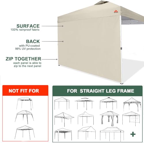 Beige SideWall for 10x10 Canopy Frame, 3 Pack SunWall and 1Pack Door Only, (with Zippers) - color: Beige, size: 4 Sidewalls