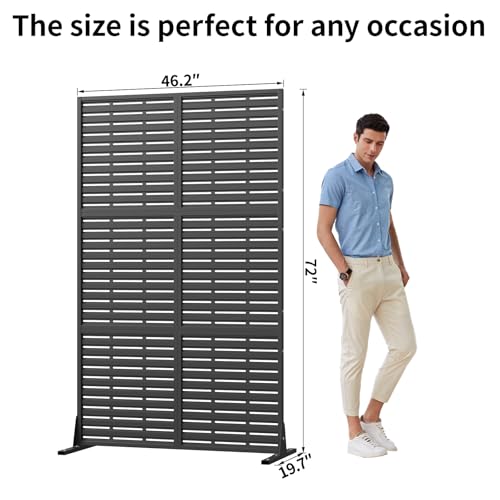Metal Privacy Screen Outdoor with Stand, 6 ft Tall Decorative Privacy Fence Featuring Simple Assembly, Freestanding Fence Panels & Portable Divider Screens for Patio, Balcony, Garden, Backyard - color: Black&louvered, size: 72"H x 46.2"D