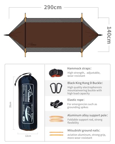Camping Hammock Tent with Mosquito Net and Sunshade, Extra Large for 2 Person, Lightweight Hanging Hammocks Tree Straps, Bivvy Ground Tent for Outside, Hiking, and Travel - color: Hammock-brown