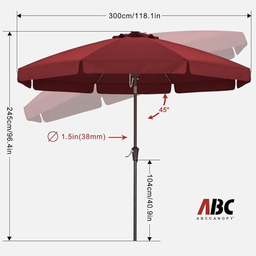 ABCCANOPY 10ft Scalloped Patio Umbrella, Outdoor Table Umbrella with Tilt and Crank, Fiberglass Ribs Deck Umbrella for Patio, Pool, Garden, Picnic (Burgundy) - color: Burgundy, size: 10FT