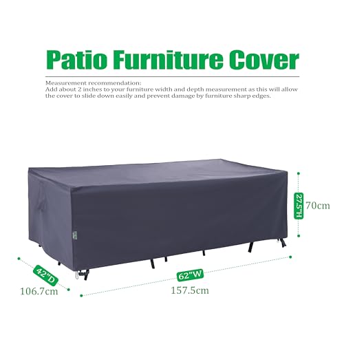 F&J OUTDOORS Patio Outdoor Patio Table Cover 62 x 42 x 27.5 inches, Waterproof UV Resistant Snow Protection for Rectangular Dining Table, Grey - size: 62"(w)x42"(d)x27.5"(h)