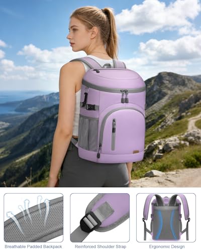 Pritent Cooler Backpack Insulated Waterproof,30/45 Cans Backpack Coolers Leakproof Lunch Backpack for Men Women Portable Soft Cooler Bag for Beach Camping Trave Picnic - color: leather purple, size: 45 Cans