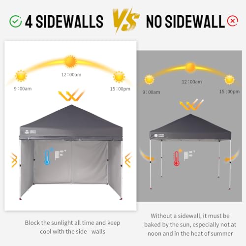 CROWN SHADES 10X10 Commercial Instant Canopy Pop Up Tent with Center Lock, 300D Fabric, 4 Sidewalls, Sto'N Go Bag, Grey - color: Gray, size: 10x10 Classic
