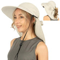 SUN CUBE Wide Brim Sun Hat with Neck Flap, UPF50+ Hiking Safari Fishing Hat for Men Women, Sun Protection Beach Hat - color: Beige With Bow