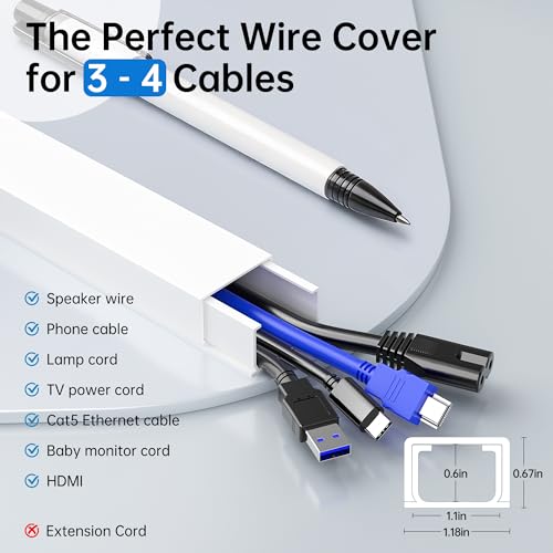 Delamu Cable Hider, 315in Cord Covers for Wires on Wall, One-Cord Cord Hider, Paintable Wire Hiders Wire Covers for Cords, Cable Management for Hiding 3-4 Wires, 20x L15.7 W0.1.18 H0.60in, White - size: 315in x 1.18in x 0.67in