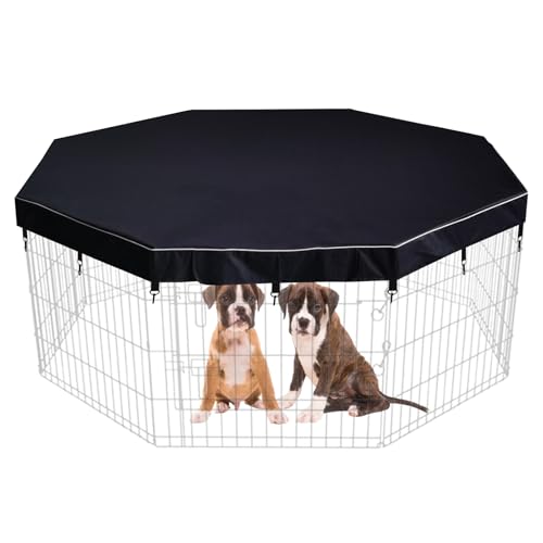 Dog Playpen Cover Sun/Rain Proof Top,Provide Shade and Security for Indoor and Outdoor,Dog Pen Cover Fits All 24 Inch 8 Panels Pet Playpen (Playpen not Include) - color: 24 inch 8 panel cover black