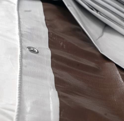 Watershed Innovations HydraTarp Premium Heavy-Duty 18 Mil Thick Waterproof White/Brown Reversible Tarp with D-Rings, 20 by 50 Feet - size: 20ft X 50ft