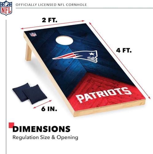 Wild Sports NFL New England Patriots 2' x 4' Regulation Size Solid Wood Cornhole Set with Direct Print HD Team Graphics