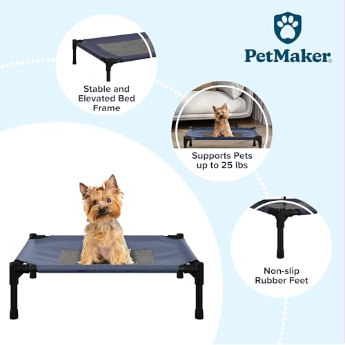 Elevated Dog Bed - 24.5x18.5-Inch Portable Pet Bed with Non-Slip Feet - Indoor/Outdoor Dog Cot or Puppy Bed for Pets up to 25lbs by PETMAKER (Blue) - color: Blue, size: Small