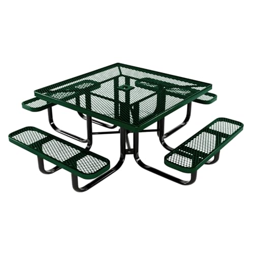 COATEDOUTDOORFURNITURE Heavy-Duty Portable Outdoor Kids Table with Umbrella Hole, Expanded Metal Kids Picnic Table, Commercial-Grade, Made in America (46 in, Square, Childrens, Green) - color: Green, Expanded Metal, size: 46 In, Square Childrens