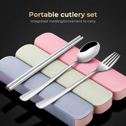 Travel Utensils with Case, Portable Camping Utensils, 3 Pcs Cutlery Set, Stainless Steel, Reusable Flatware Silverware, Include Fork, Spoon & Chopsticks with Case - color: Pink