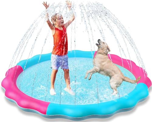 Kids Dog Splash Pad Sprinkler - Jasonwell Non Slip Dog Sprinkler Pad Splash Pool Puppy Dogs Pool Summer Outdoor Water Toys Backyard Durable Splash Pad for Toddlers Kids Small Medium Large Dogs Pet - style: Blue&Rosered - 60"