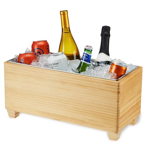 Twine Ice Bucket Wood and Galvanized Metal Tub - Wooden Wine Bucket And Beer Chiller - Holds 4 Wine Bottles or 5.4 Gallons Set of 1,Brown - style: Wooden Tub
