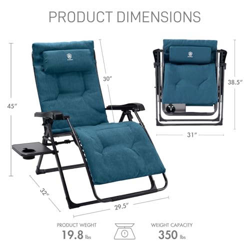 EVER ADVANCED Thick Padded Zero Gravity Chair, Oversized Reclining Lounge Chair with Adjustable Headrest & Cup Holder, Heavy Duty Support 350 lbs, Foldable for Camping, Lawn, Outdoor & Indoor - color: Green, style: 1 Pack