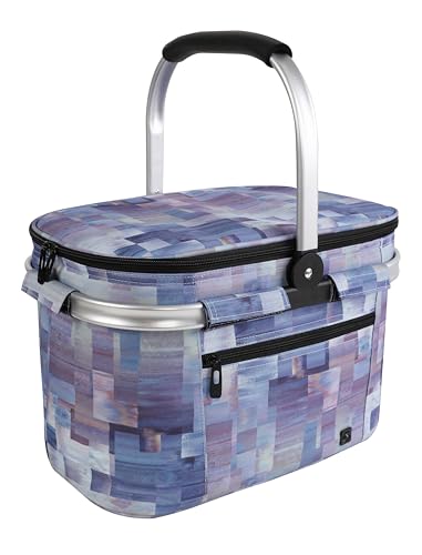 ALLCAMP Picnic Basket - Insulated Cooler, Thickening Foldable Picnic Basket with Removable Baskets & Sewn-in Frame, Basket for House Warming Gifts New Home(Purple Pattern) - color: Purple Pattern, size: Medium