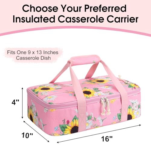 Corduroy Casserole Carrier, Insulated Lasagna Lugger for Hot/Cold Food, Fits 9" x 13" Baking Dish, Thermal Lunch Tote for Potluck & Picnic-Corduroy Daisy - color: Corduroy Daisy, size: 16x10x4 in