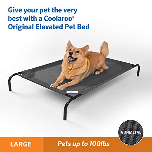 Coolaroo Original Elevated Dog Bed - Breathable Off-The-Ground Pet Bed with Cooling Fabric, Joint Relief & Moisture-Resistant Fabric, 100% Recyclable, Easy Clean, Gunmetal, Large - color: Gunmetal, style: Large Dog Bed