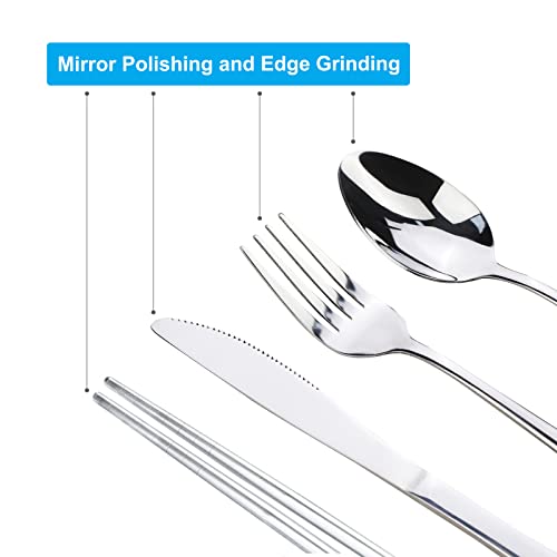 10PCS Portable Silverware Set with Case, Lengnoyp Travel Camping Utensils Set, Premium Stainless Steel Travel Cutlery Set, Reusable Safe Flatware Sets for Lunch Box/Workplace/Students, Silver - color: Thick 10 PCS