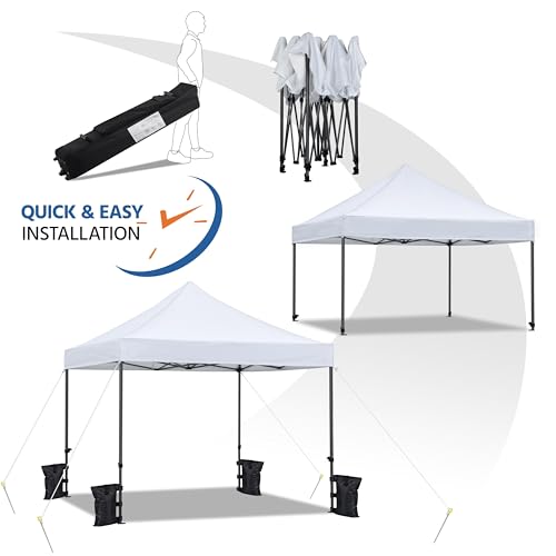 Yaheetech Canopy Tent, Commercial Instant Heavy Duty Canopy, 500D Waterproof Adjustable Canopy with Wheeled Carry Bag, 4 Sandbags and 4 Stakes (10x10, White) - color: White, size: 10x10