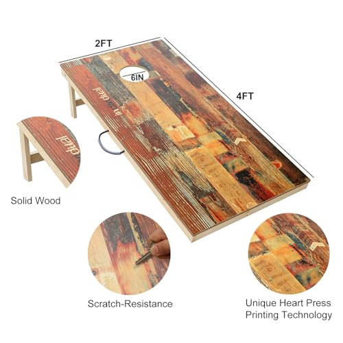 Solid Wood Premium Corn Hole Outdoor Game Set, 2 Regulation and Waterproof Cornhole Game Boards, with 8 Toss Bags, Perfect for Outdoor Indoor - style: Unique Printed