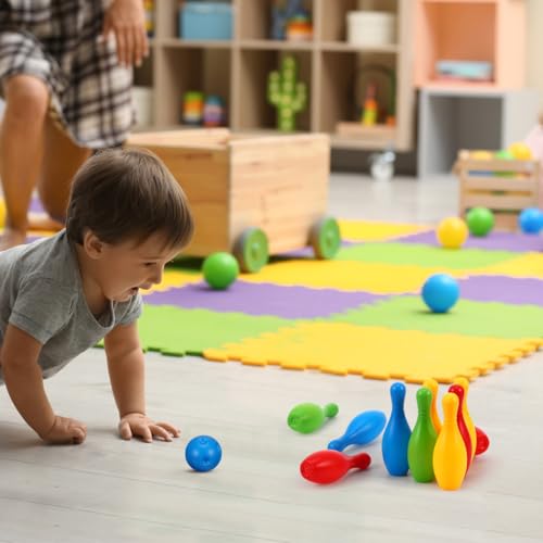 Toyvian Bowling Set - Bowling Games for Kids Indoor Small Bowl Pins Family Sports Games Set for Toddlers 3-8 Years Old