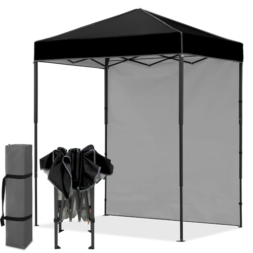 EAGLE PEAK 6x4 Instant Pop Up Canopy Tent with 1 Side Wall Panel, Straight Leg Sun Shelter, Portable Canopy with Carry Bag for Camping, Beach & Sports, Black - color: Black, size: One Wall