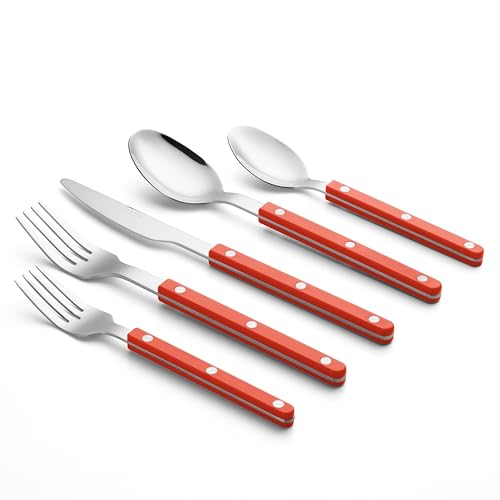 ANNOVA Silverware Set, Retro/Rivet Colorful Stainless Steel Tableware Kitchen Flatware Set Utensils, Includes Dinner Knives, Forks, Spoons, Salad Forks & Dessert Spoons (Orange, 10 Pieces) - color: Orange