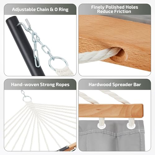 Homgava Two Person Hammock with Stand for Outside Heavy Duty, Outdoor Patio Hammock with Portable Steel Stand, Large Double Hammocks,480lbs Capacity.(Middle Grey) - color: Middle Grey