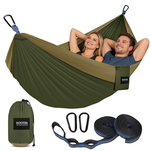 Kootek Camping Hammock, Portable Hammocks with Tree Straps & Attached Carry Bag, Camping Essentials Gear, Perfect for Outside Indoor Hiking Beach Backpack Travel - color: Olive & Dark Khaki, size: Large