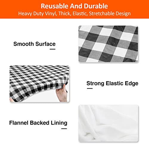 8.5ft Picnic Table and Bench Cover, Camping Essentials RV Gear, 102 in Waterproof Windproof Outdoor Elastic All Around Tablecloth, Fitted Rectangle Tables and Seats, Black-White Checkered - color: Black-white Checkered, size: 102"