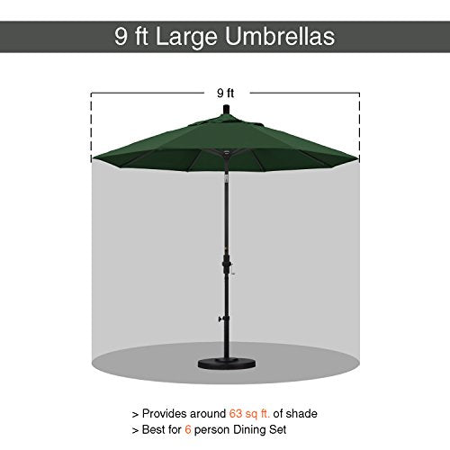 California Umbrella 9' Round Aluminum/Fiberglass Umbrella, Push Open, Silver Pole, Olefin Hunter Green - color: Hunter Green