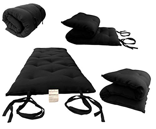 D&D Futon Furniture Cotton/Foam Floor Rolling Futon Mattresses, Yoga Meditation Mats, Black (Twin 3 x 39 x 80)