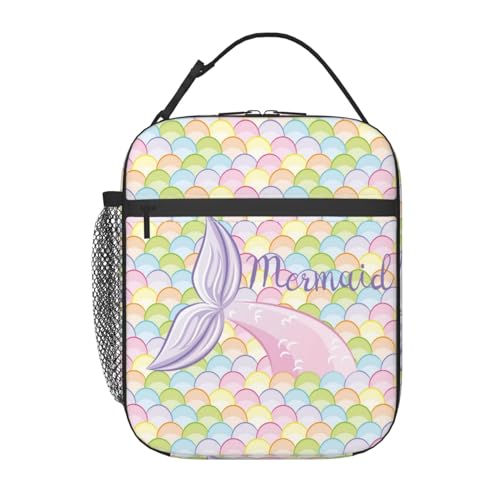 Mermaid Tail Colorful Galaxy Blue Insulated Lunch Bag Portable Reusable Zipper Lunch Box For Men Women Work Picnic Travel Camping - color: Black13