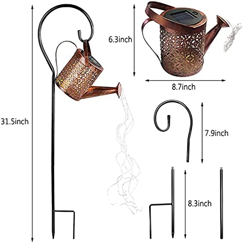 Solar Watering Can Lights, LED Solar Lantern String Light Outdoor Garden Waterproof Hollowed-Out Retro Metal Water Can Lights, for Garden Patio Yard Pathway Lantern Plant Decoration(with Bracket) - color: Copper coin flower