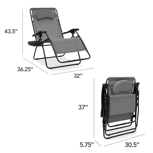 Best Choice Products Oversized Zero Gravity Chair, Folding Outdoor Patio Lounge Recliner w/Cup Holder Accessory Tray, Pillow - Ice Gray - color: Ice Gray