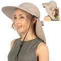 SUN CUBE Wide Brim Sun Hat with Neck Flap, UPF50+ Hiking Safari Fishing Hat for Men Women, Sun Protection Beach Hat - color: Tan With Bow