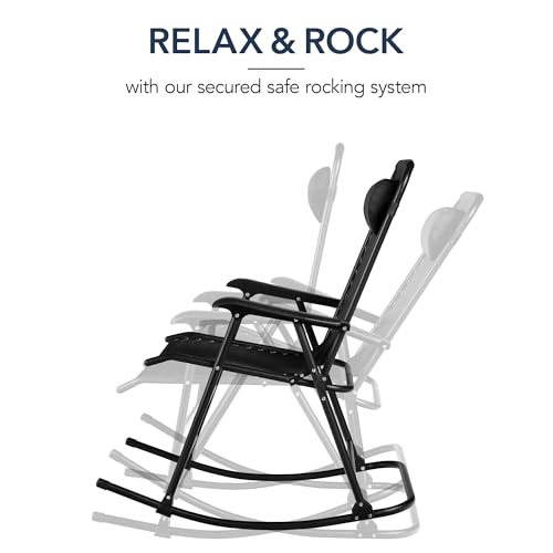 Best Choice Products Outdoor Zero Gravity Rocking Chair, Folding Reclining Patio Lounge Chair with Adjustable Pillow for Lawn, Beach, Camping - Black - color: Black
