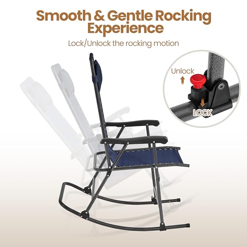 Yaheetech 26in Rocking Chair Outdoor Zero Gravity Folding Chairs Rocking Chairs Foldable Outdoor Lounge Chair for Outside Lawn with Cupholder/Pillow Ergonomic Design for Rest, Navy Blue, Set of 2 - color: Navy Blue, size: 2 Pcs