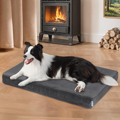 Dog Bed for Large Dog - Orthopedic Pet Beds with Memory Foam, Waterproof Removable Washable Cover with Non-Slip Bottom, Grey, 35" L x 23" W x 3" H - color: Dark, size: 35"L x 23"W x 3"H