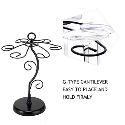 FOMANSH Countertop Wine Glass Holder - Freestanding Tabletop Stemware Storage Rack Metal Glasses Display Rack Black with 6 Hooks … - color: Black-Tree