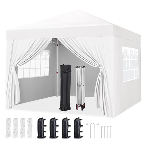 Yaheetech 8x8 Pop Up Canopy with 4 Removable Sidewalls, Portable Enclosed Instant Tent, Waterproof Outdoor Tent, Beach Sun Shelter with 4 Sandbags, 8 Stakes & 4 Ropes, White - color: White, size: 8x8