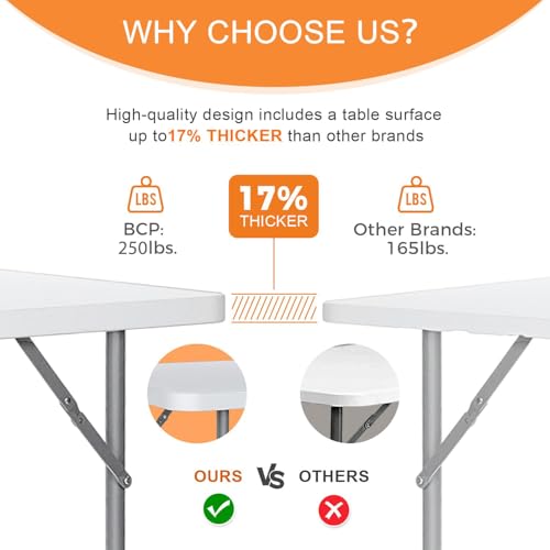 Lakhow Folding Table 4 Foot Portable Heavy Duty Plastic Fold-in-Half Utility Table with Carrying Handle,Indoor Outdoor Small Adjustable Height Folding,Camping and Party,White - color: 4ft-white