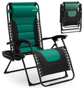 SereneLife Padded Zero Gravity Lounge Chair - Reclining Patio Chairs - Outdoor Lounge Chairs with Detachable Cup Holder Tray - Folding Recliner Chair with Removable Pillows - 1, Green and Black - color: Green