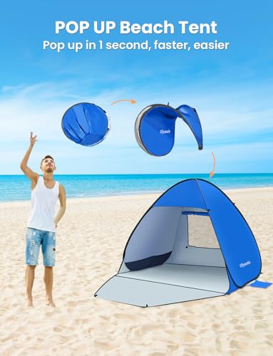 Glymnis Pop Up Beach Tent Beach Shade Tent for 1-4 Persons Sun Shelter UPF 50+ Enclose Zipper Door Portable Easy Up Beach Tent - style: Blue for 1-2 Person